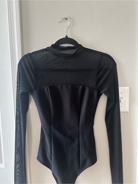 Abercrombie & Fitch Black Long-Sleeve Mesh-Panel Bodysuit